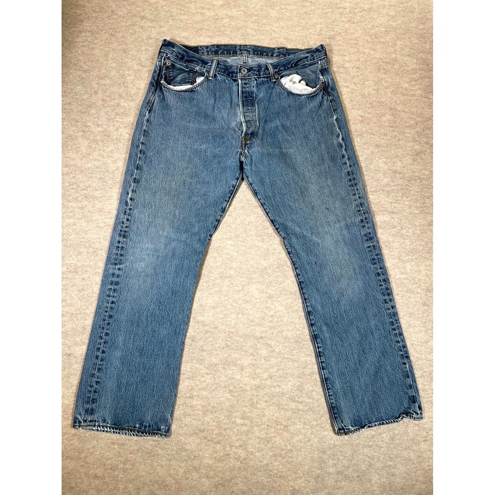 Levis 501 Original Jeans Mens 38x30 Blue Denim Cotton Button Fly Straight Leg